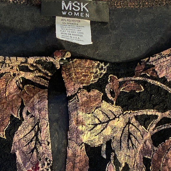 MSK Jacket Textured Floral Gold Beaded Fringe Hem Black Purple - Picture 6 of 9